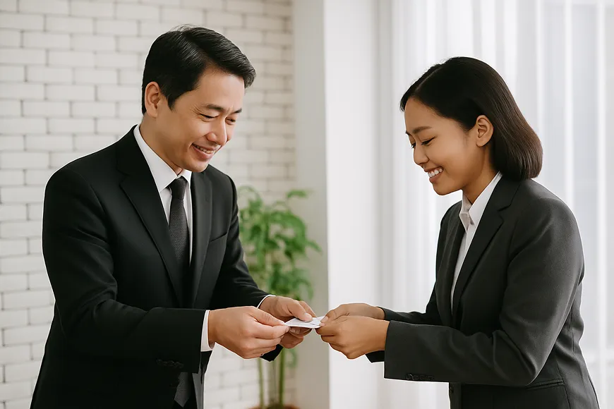 名刺交換をする画像